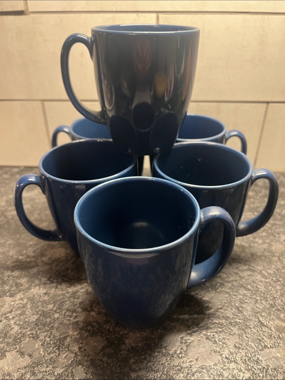 Set of Corelle Stoneware Classic Blue Ceramic Coffee Mugs - Set of 6